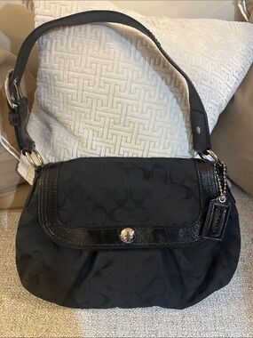 Coach Black Signature Logo Flap Shoulder Bag
